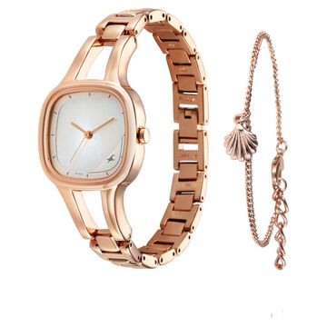 Fastrack Pulse Quartz Analog Mother Of Pearl Dial Rose Gold Metal Strap Watch For Girls