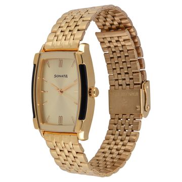 Sonata Quartz Analog Champagne Dial Stainless Steel Strap Watch for Men