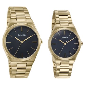Sonata Wedding Edit Quartz Analog Black Dial Stainless Steel Strap Watch For Pair