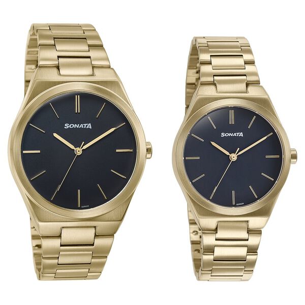 Sonata Wedding Edit Quartz Analog Black Dial Stainless Steel Strap Watch For Pair - image number 2