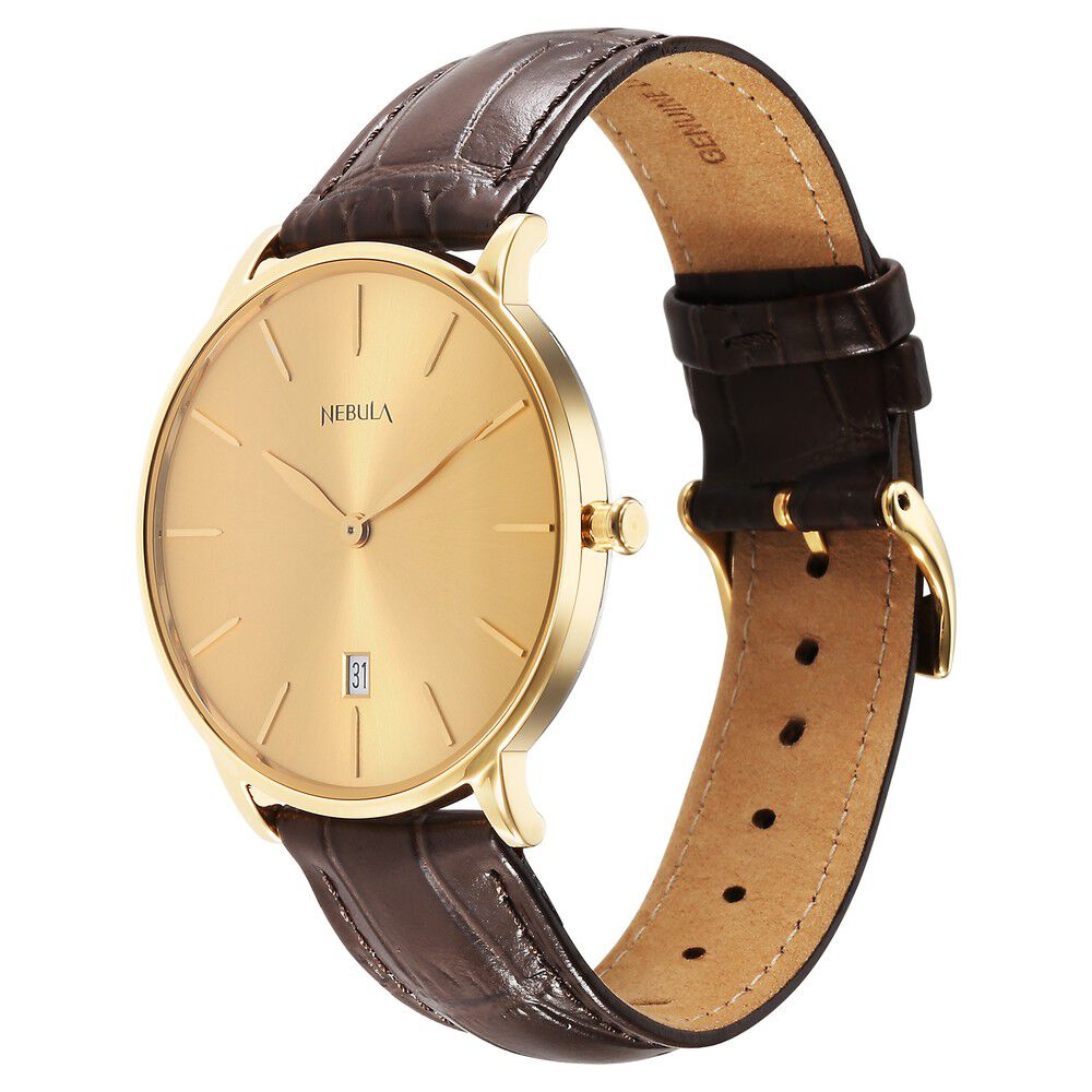 Buy Online Titan Nebula Lustre 18k Gold Analog Leather Strap Watch