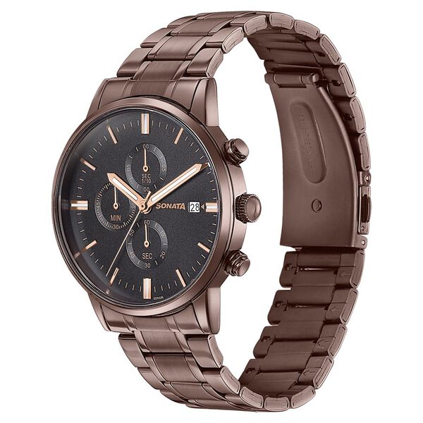 Sonata Wedding Edit Quartz Multifunction Black Dial Stainless Steel Strap Watch For Men - image number 3