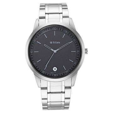 Titan Minimals Quartz Analog with Date Black Dial Silver Metal Strap Watch For Men