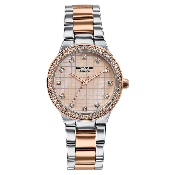Sonata Poze Quartz Analog Rose Gold Dial Two Toned Colour Stainless Steel Strap Watch For Women - image number 2