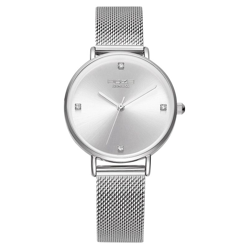 Poze by Sonata Quartz Analog Silver Dial Stainless Steel Strap Watch for Women