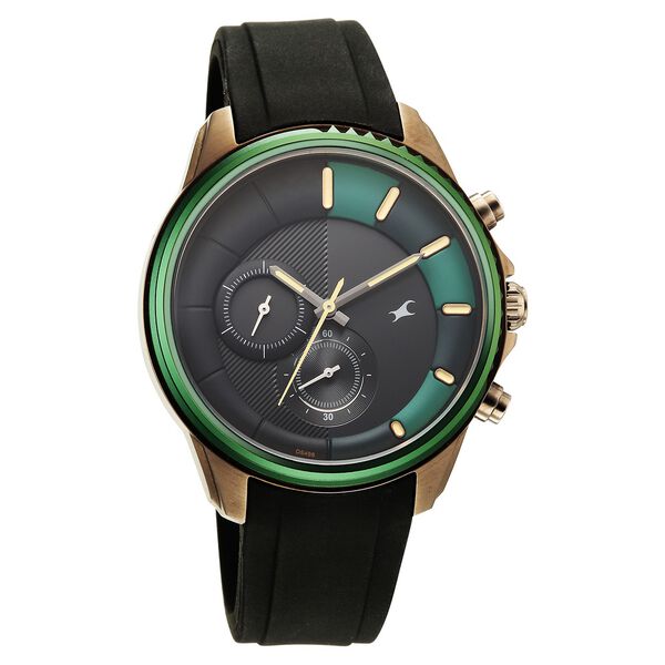 Fastrack Wild Quartz Chronograph Two Toned Dial Black Silicone Strap Watch For Guys - image number 4