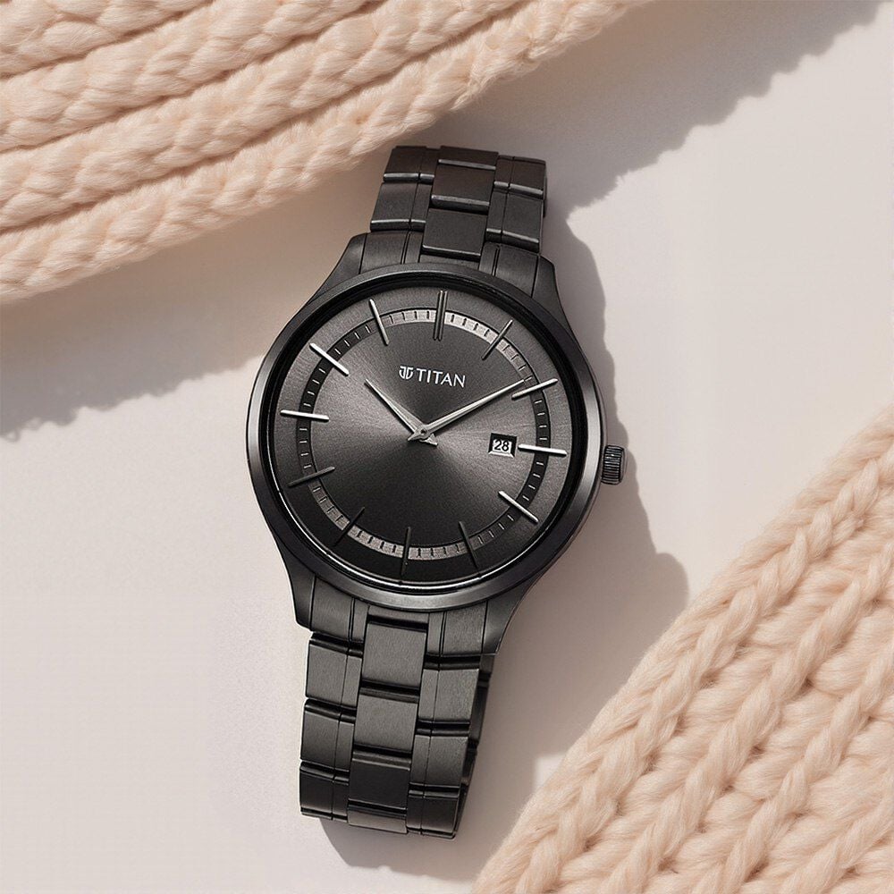 Titan Clasique Slim Quartz Analog with Date Grey Dial With Grey Color Stainless Steel Strap Watch For Men-image-29