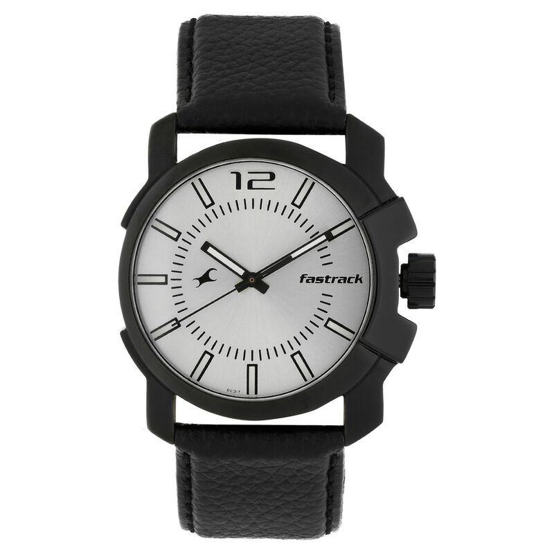 Fastrack Quartz Analog Silver Dial Leather Strap Watch for Guys