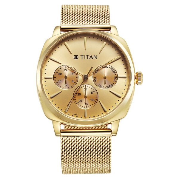 Titan Classique Suave Quartz Yellow Dial Golden Stainless Steel Mesh Strap Watch for Men - image number 0