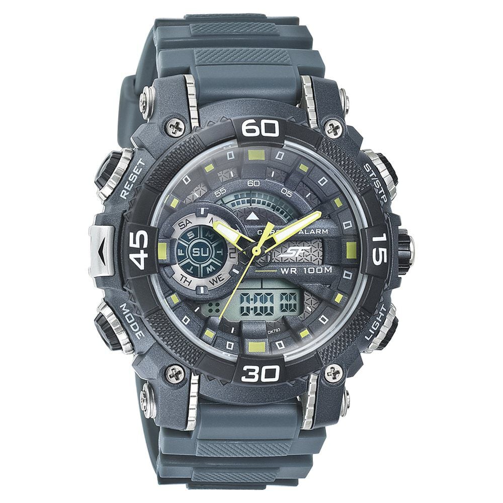 SF Quartz Analog Digital Grey Dial PU Strap Watch for Men-image-40