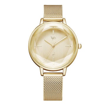 Vyb by Fastrack Quartz Analog Golden Dial Stainless Steel Strap Watch for Girls