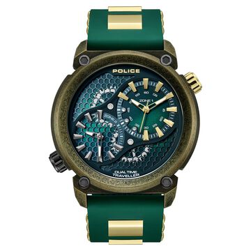 Police Quartz Analog Black Dial Green Colour Silicone Strap Watch For Men