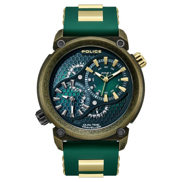 Police Quartz Analog Black Dial Green Colour Silicone Strap Watch For Men - image number 0