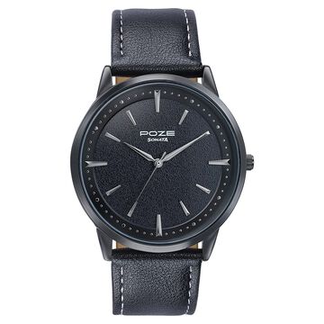 Sonata Poze Quartz Analog Black Dial Leather Strap Watch For Men