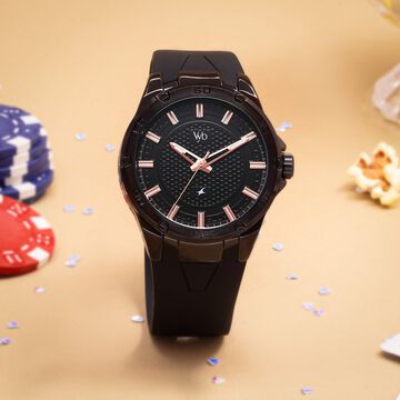 Vyb Challenger By Fastrack Quartz Analog Black Dial Silicone Strap Watch For Guys