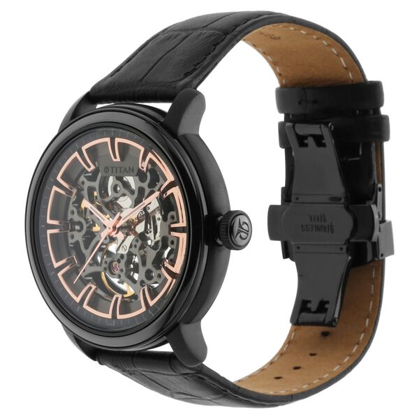 Titan Magnate Automatic Black Dial Black Leather Strap Watch for Men - image number 3