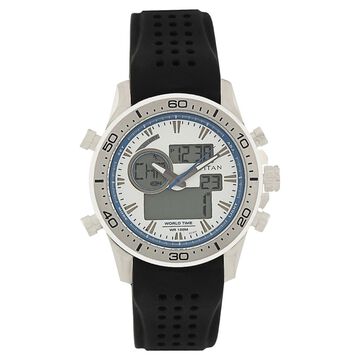 Titan Ana Digi Silver Dial Quartz Digital Plastic Strap watch for Men