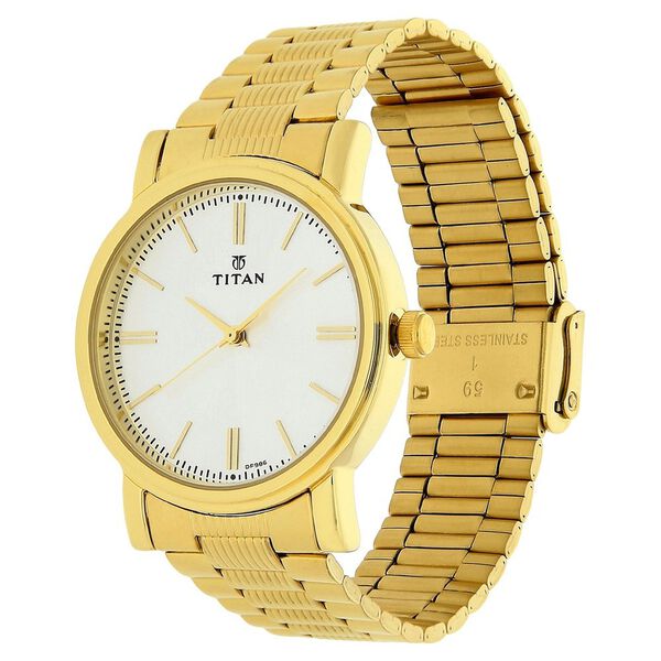 Titan Quartz Analog Silver Dial Golden Stainless Steel Strap Watch For Men - image number 3