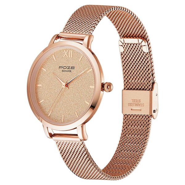 Poze by Sonata Quartz Analog Pink Dial Stainless Steel Strap Watch for Women - image number 2