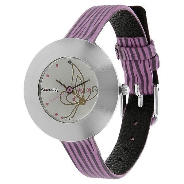 Sonata Quartz Analog Silver Dial Leather Strap Watch for Women - image number 1