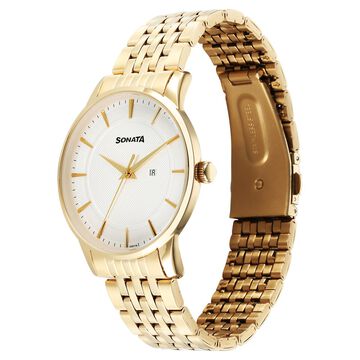 Sonata Wedding Quartz Analog Off White Dial Stainless Steel Strap Watch For Men