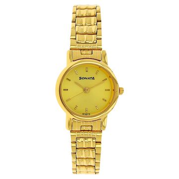 Sonata Quartz Analog Champagne Dial Stainless Steel Strap Watch for Women