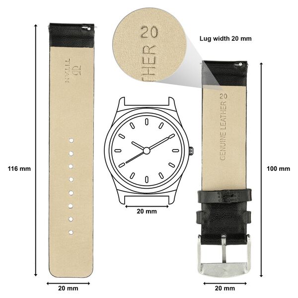20 mm Black Genuine Leather Strap for Men - image number 1