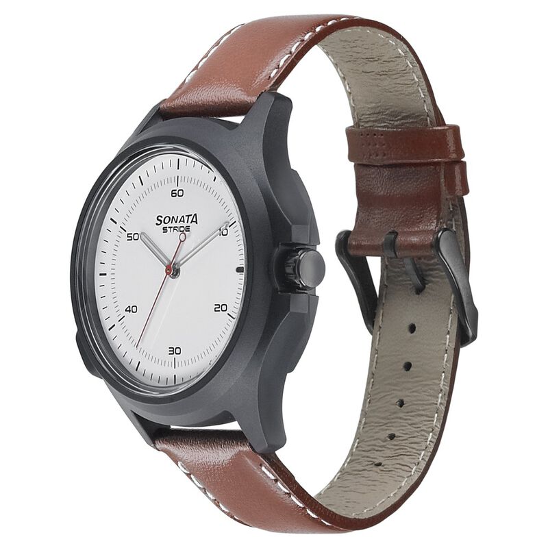 Sonata Stride Smart White Dial Leather Strap Watch for Men - image number 1