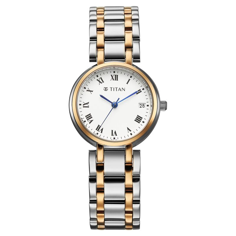 Titan Eminence Workwear Quartz Analog White Dial Two Toned Metal Strap Watch For Women