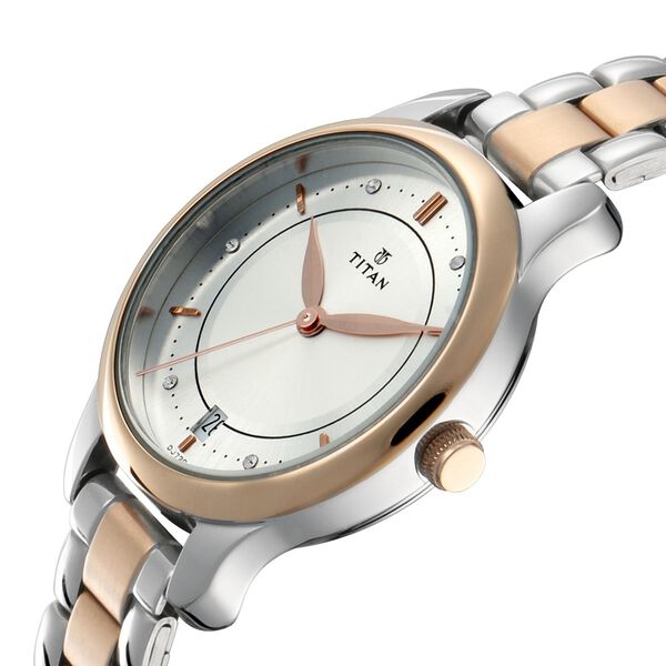 Titan Bandhan Quartz Analog with Date Silver Dial Two Toned Stainless Steel Strap Watch For Couple - image number 2
