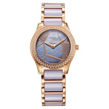 Xylys Swiss Analog Shimmer Swiss Steel & Ceramic Mother of Pearl Lilac Dial Watch for Women