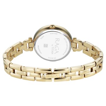 Titan Raga Showstopper Quartz Analog Green Dial Golden Metal Strap Watch For Women