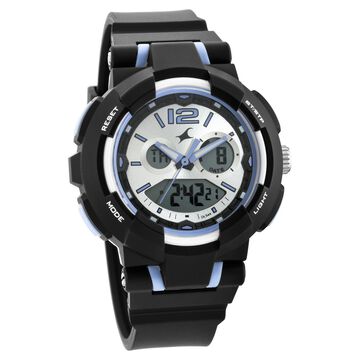 Fastrack Street Line Quartz Digital Analog Digital Silver Dial Black Polyurethane Strap Watch For Girls
