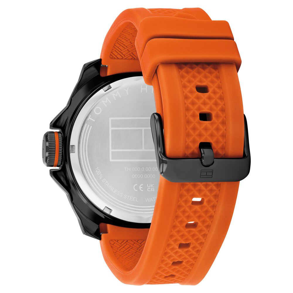 Buy Online Tommy Hilfiger Quartz Analog Black Dial Orange Stainless Steel Silicone Strap Watch for Men th1792136 Titan
