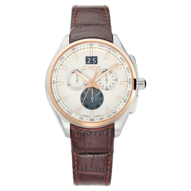 Xylys Swiss Chronograph Brown Leather Strap and Silver Dial Watch For Men