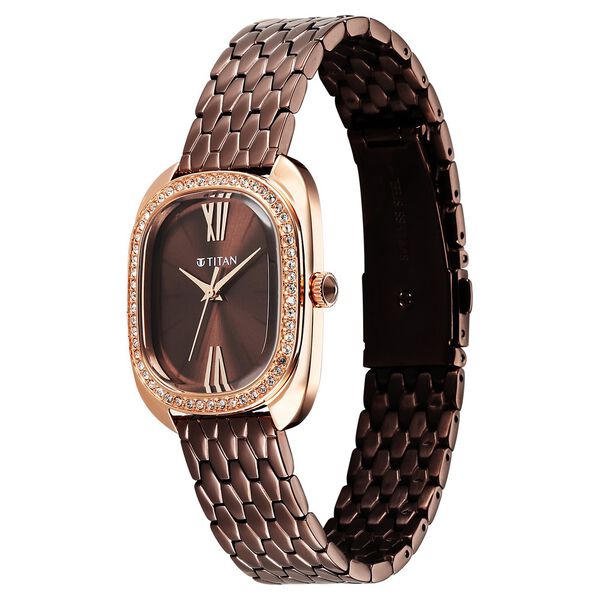 Titan Purple Glamour Quartz Analog Brown Dial Brown Stainless Steel Strap Watch For Women - image number 3