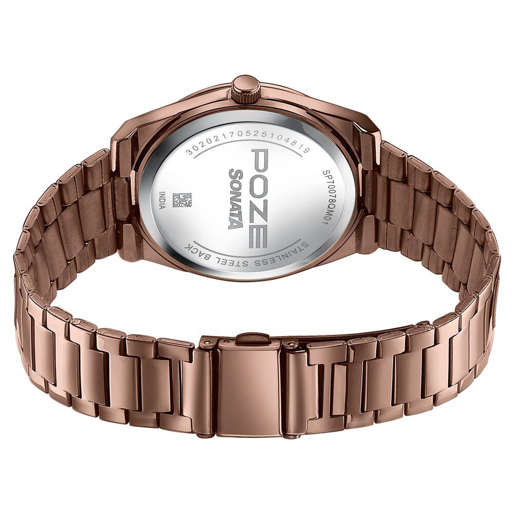 Buy Online Sonata Poze Quartz Analog Brown Dial Brown Metal Strap