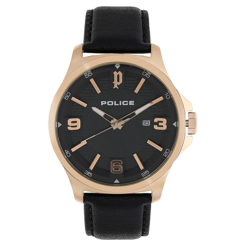 Police Quartz Analog with Date Black Dial Leather Strap Watch for Men - image number 0