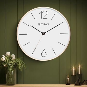 Titan Metallic Wall Clock White Dial with Rose Gold Sleek frame and Silent Sweep Technology - 40.0 cm x 40.0 cm (Large)