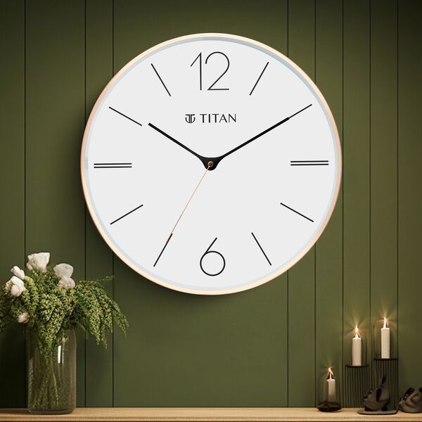 Titan Metallic Wall Clock White Dial with Rose Gold Sleek frame and Silent Sweep Technology - 40.0 cm x 40.0 cm (Large) - image number 0