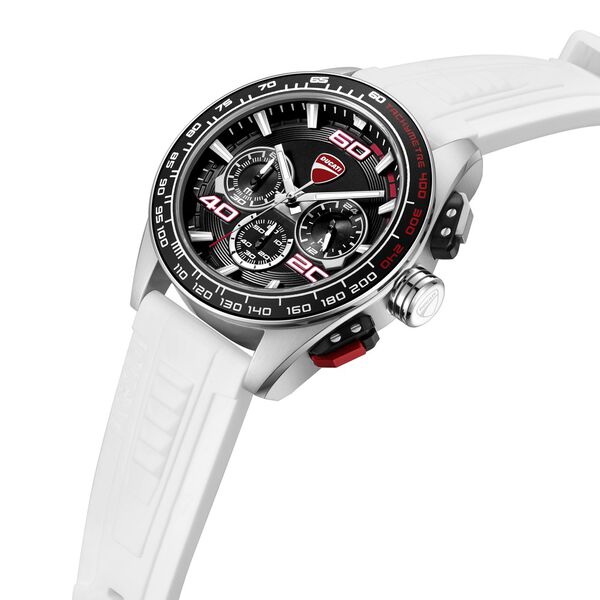 Ducati Quartz Chronograph Black Dial White Silicone Strap Watch For Men - image number 1