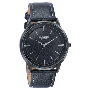 Sonata Poze Quartz Analog Black Dial Leather Strap Watch For Men