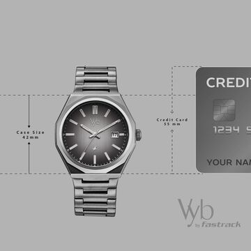 Vyb Orion By Fastrack Quartz Analog Grey Dial Grey Stainless Steel Strap Watch For Guys