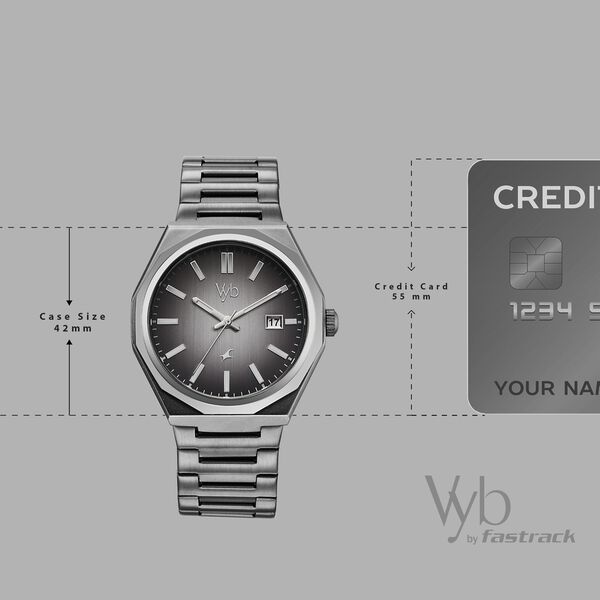 Vyb Orion By Fastrack Quartz Analog Grey Dial Grey Stainless Steel Strap Watch For Guys - image number 3
