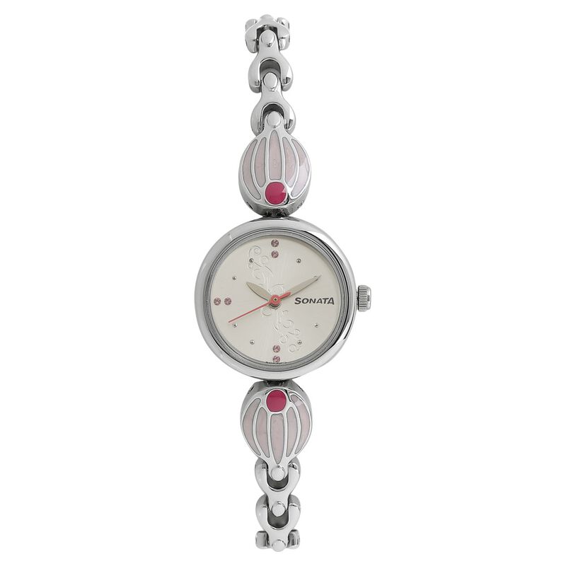 Sonata Quartz Analog Silver Dial Stainless Steel Strap Watch for Women