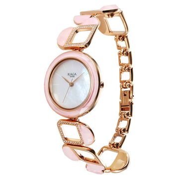 Titan Raga New You Quartz Analog Mother Of Pearl Round Dial Rose Gold Metal Strap Watch For Women