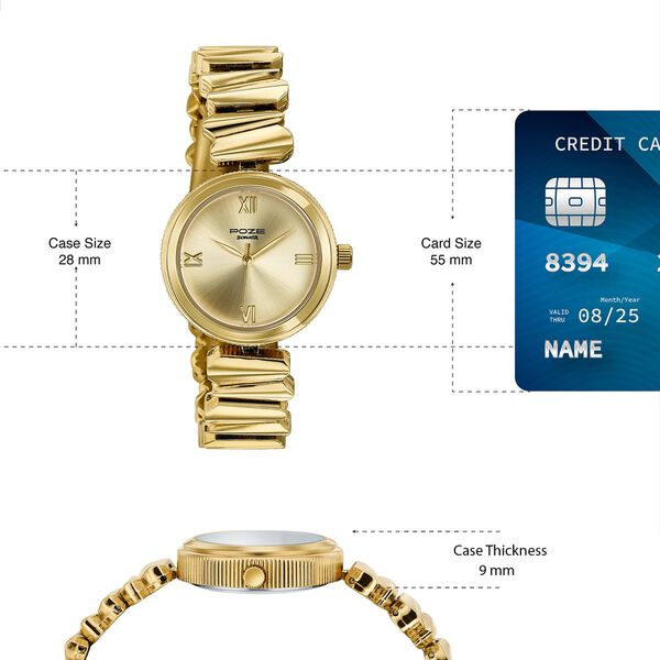 Poze By Sonata Quartz Analog Golden Dial Golden Metal Strap Watch For Women - image number 3