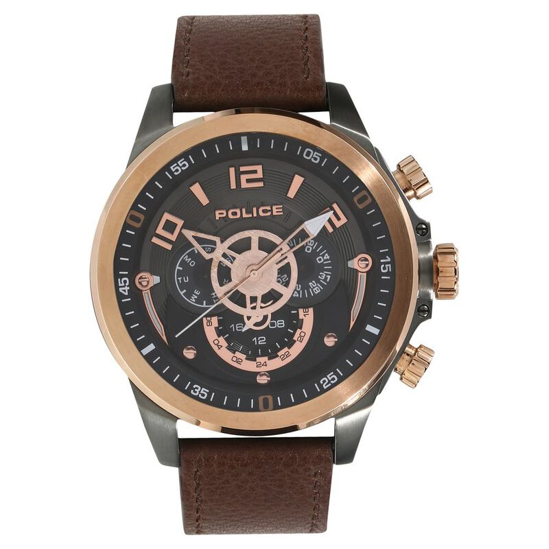Police Quartz Chronograph Grey Dial Leather Strap Watch for Men