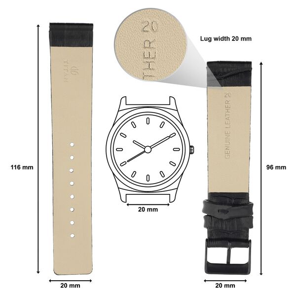 20 mm Black Genuine Leather Straps for Men - image number 1