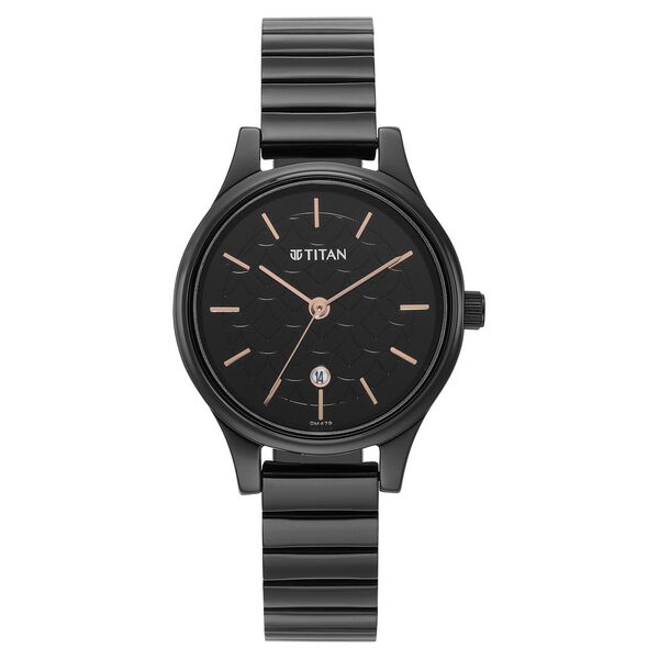 Titan Karishma Quartz Analog Black Round Dial Black Stainless Steel Strap Watch For Women - image number 1
